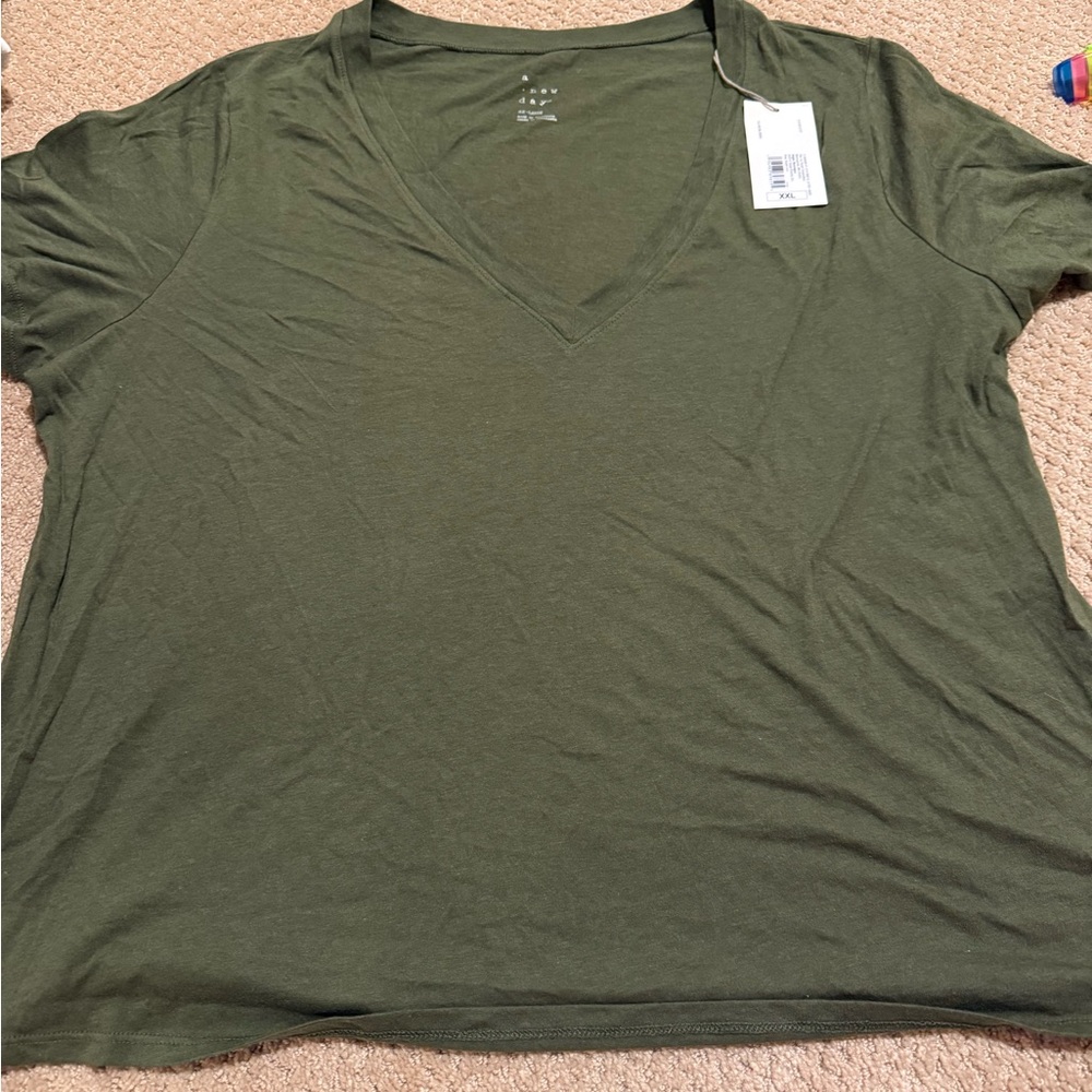 A New Day Olive Green V-Neck Women's Top
